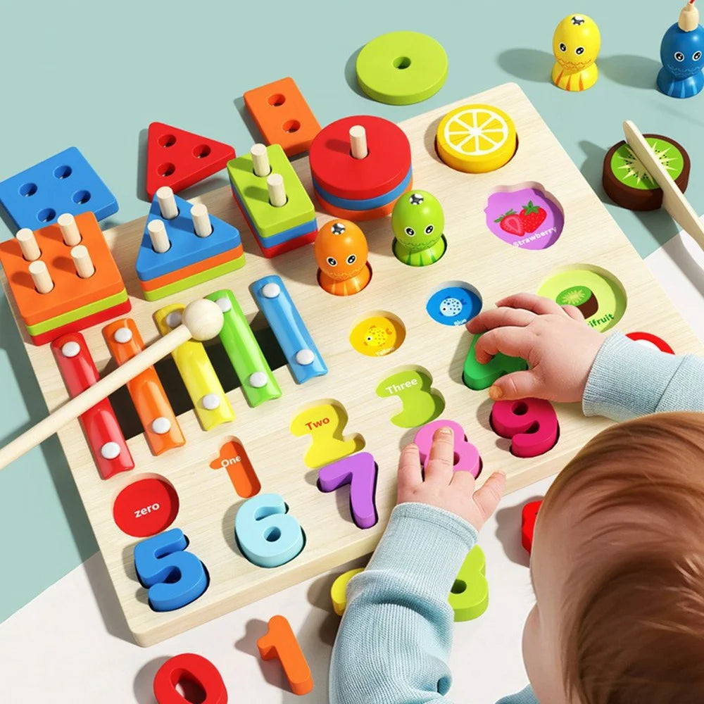 MWDH-2501 Wooden Educational Toy Set 5 In 1 Xylophone Number Puzzle Fruit Cutting Toy Gift for Kids - 7