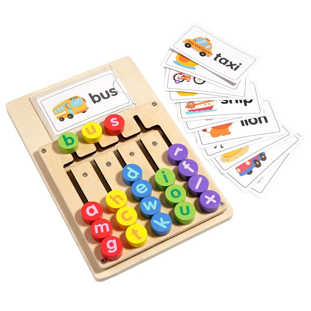 MWDH-2511 Alphabet Matching Game Letter Spelling Board Wooden Matching Words Toy with Colorful Letters for Kids Educational Toy - 1