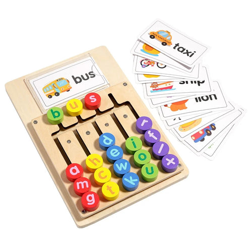 MWDH-2511 Alphabet Matching Game Letter Spelling Board Wooden Matching Words Toy with Colorful Letters for Kids Educational Toy - 1