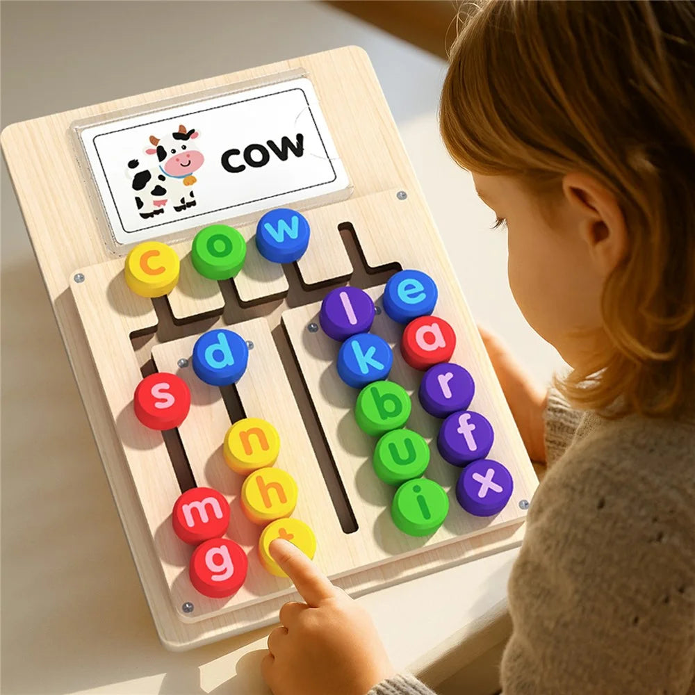 MWDH-2511 Alphabet Matching Game Letter Spelling Board Wooden Matching Words Toy with Colorful Letters for Kids Educational Toy - 6