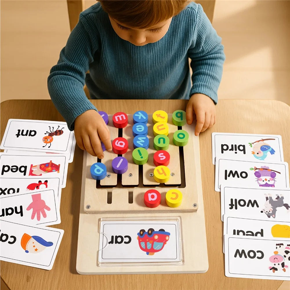 MWDH-2511 Alphabet Matching Game Letter Spelling Board Wooden Matching Words Toy with Colorful Letters for Kids Educational Toy - 7