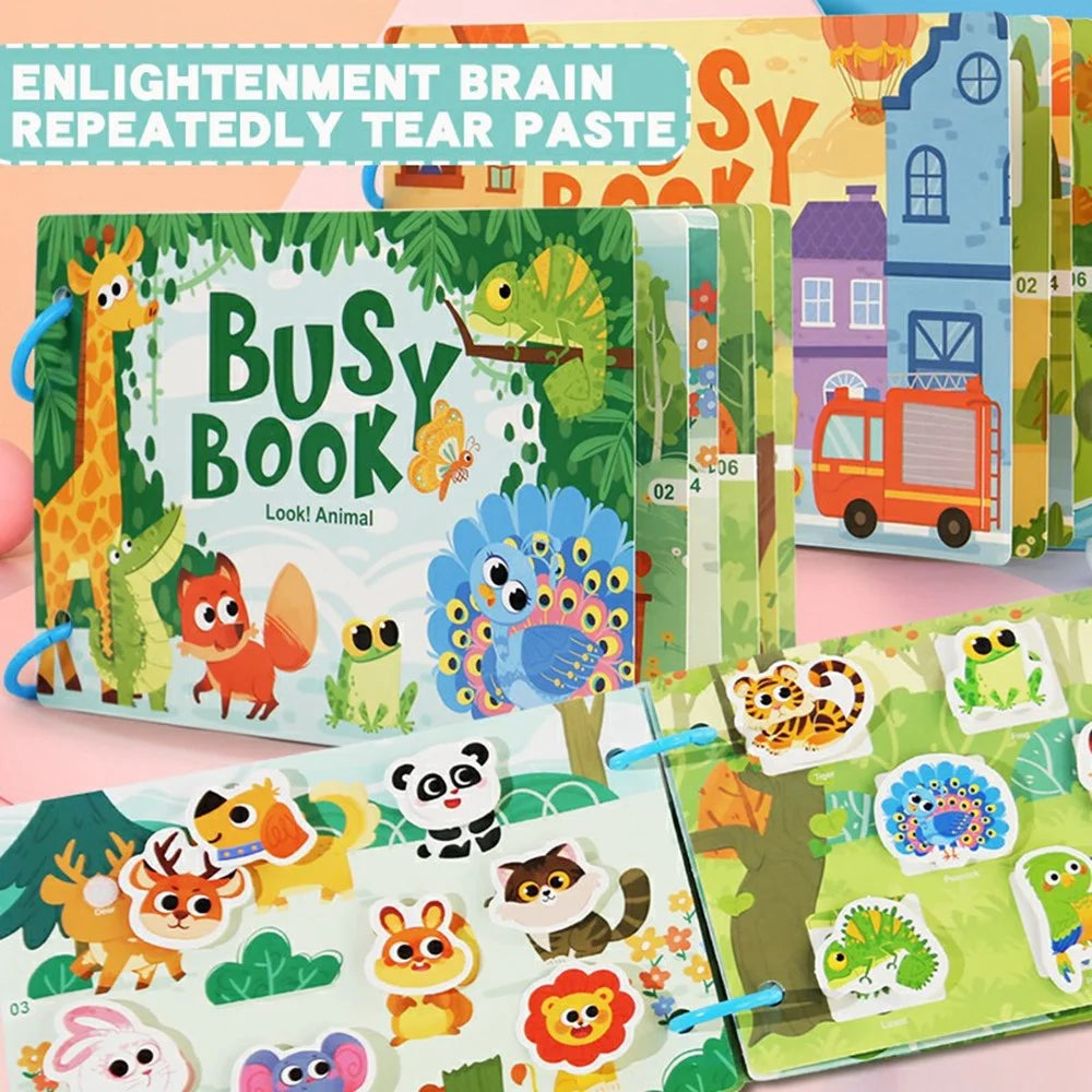 Reusable Tear and Stick Busy Book for Toddlers Early Learning Magic Tape Activity Book Quiet Educational Toy - 557 - 2