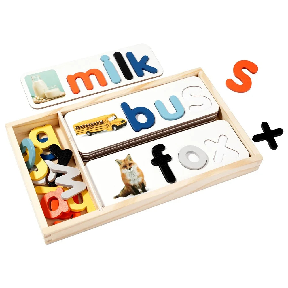 MWDH-2504 Wooden Letter Spelling Game 26 English Alphabet Educational Toy Picture Word Puzzle for Kids Learning - Multi-color - 1