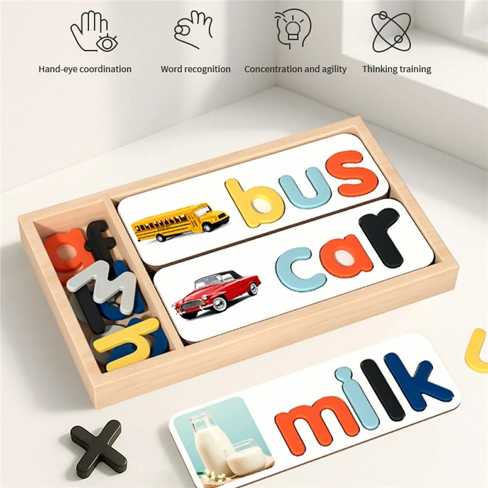 MWDH-2504 Wooden Letter Spelling Game 26 English Alphabet Educational Toy Picture Word Puzzle for Kids Learning - Multi-color - 2
