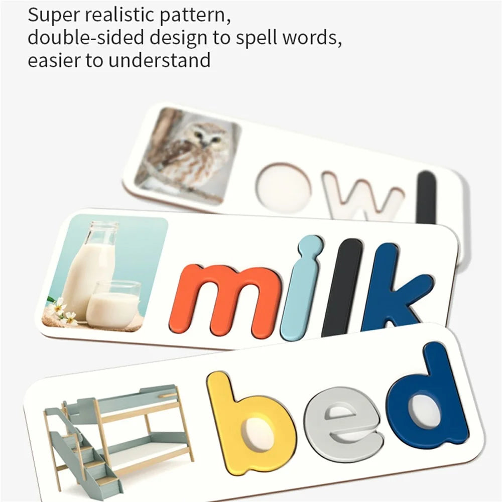 MWDH-2504 Wooden Letter Spelling Game 26 English Alphabet Educational Toy Picture Word Puzzle for Kids Learning - Multi-color - 4