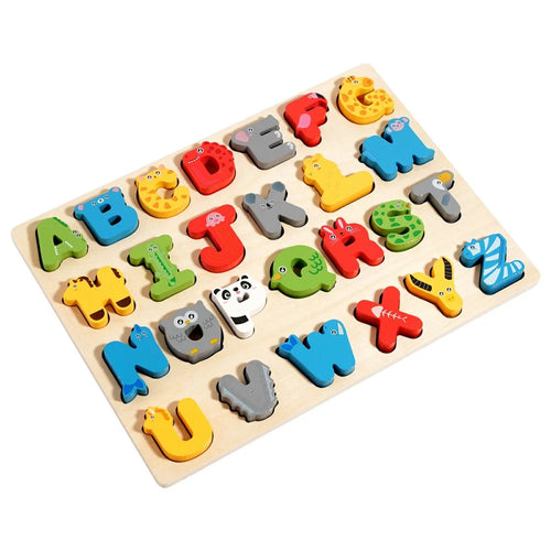 MWDH-2513 Cartoon Wooden Alphabet Puzzles Matching Games Kids Early Education Toy - Multi-color - 1