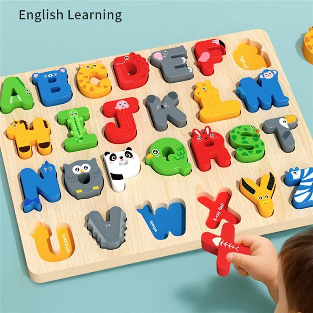 MWDH-2513 Cartoon Wooden Alphabet Puzzles Matching Games Kids Early Education Toy - Multi-color - 2