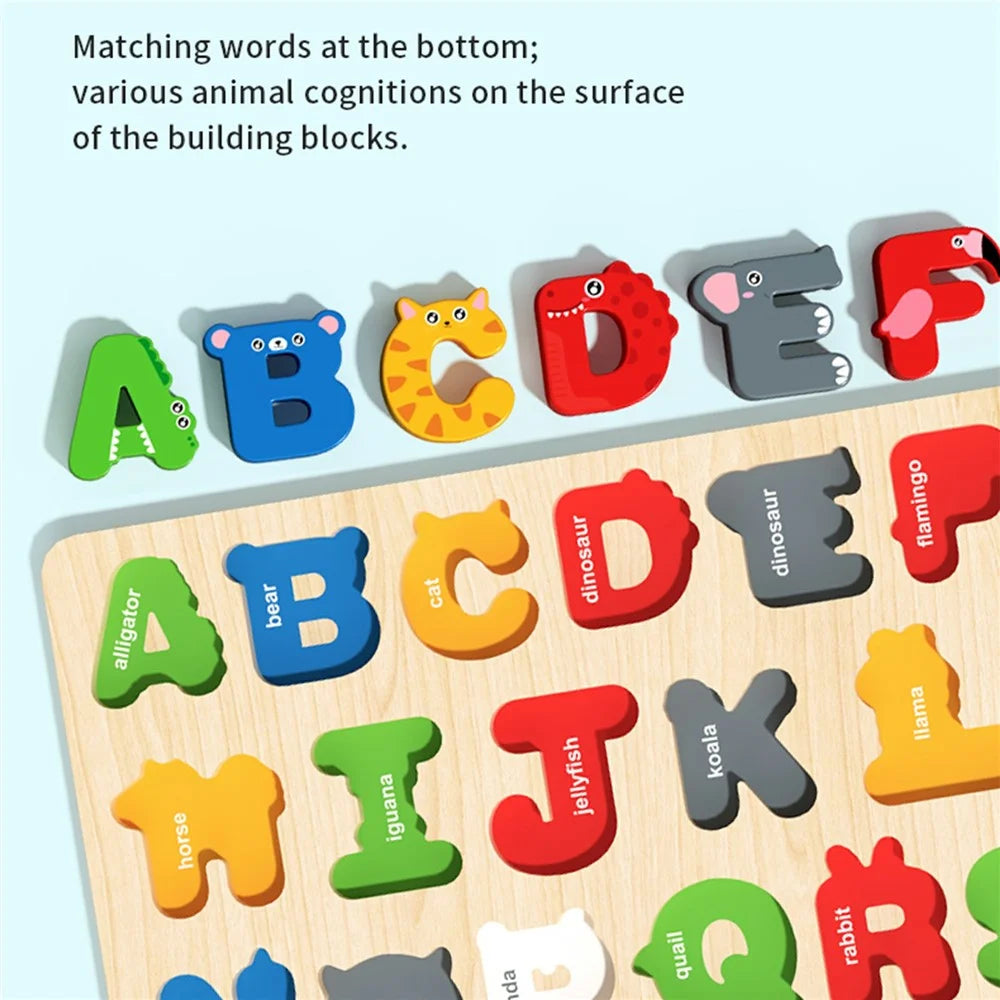 MWDH-2513 Cartoon Wooden Alphabet Puzzles Matching Games Kids Early Education Toy - Multi-color - 3