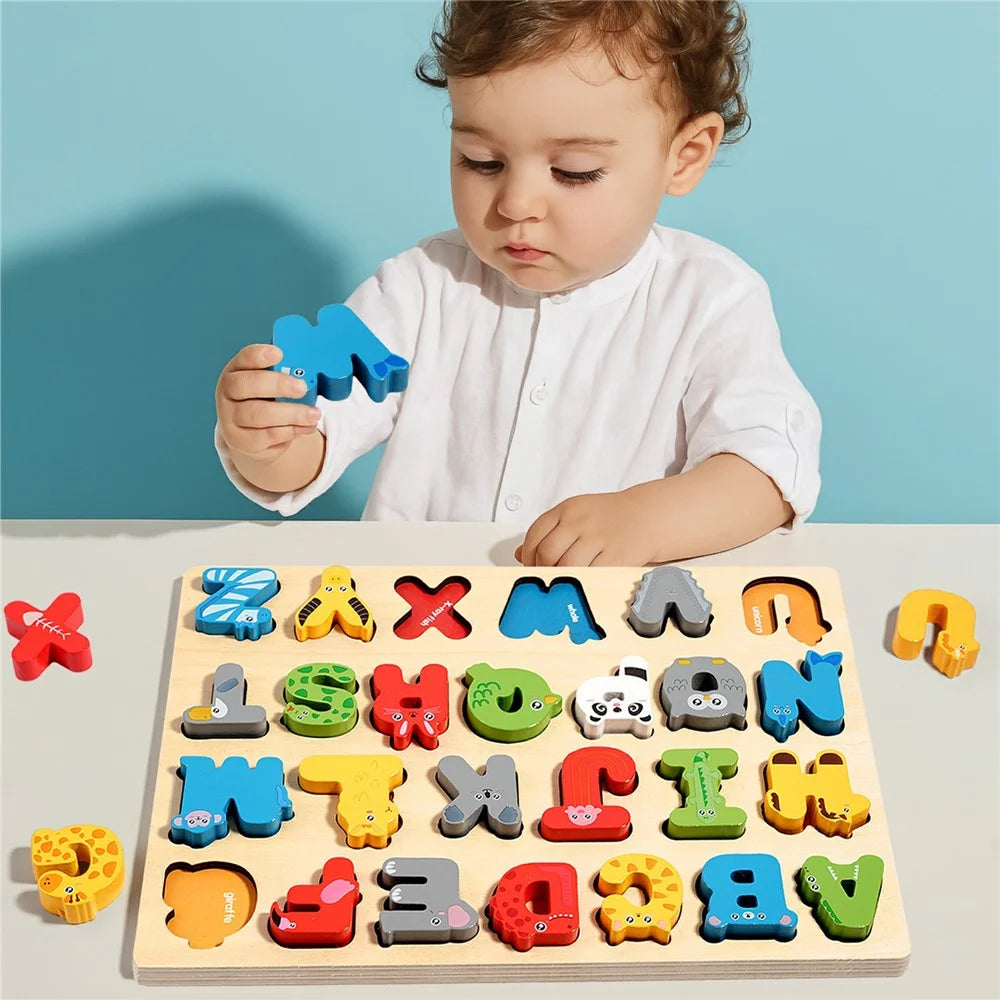 MWDH-2513 Cartoon Wooden Alphabet Puzzles Matching Games Kids Early Education Toy - Multi-color - 7