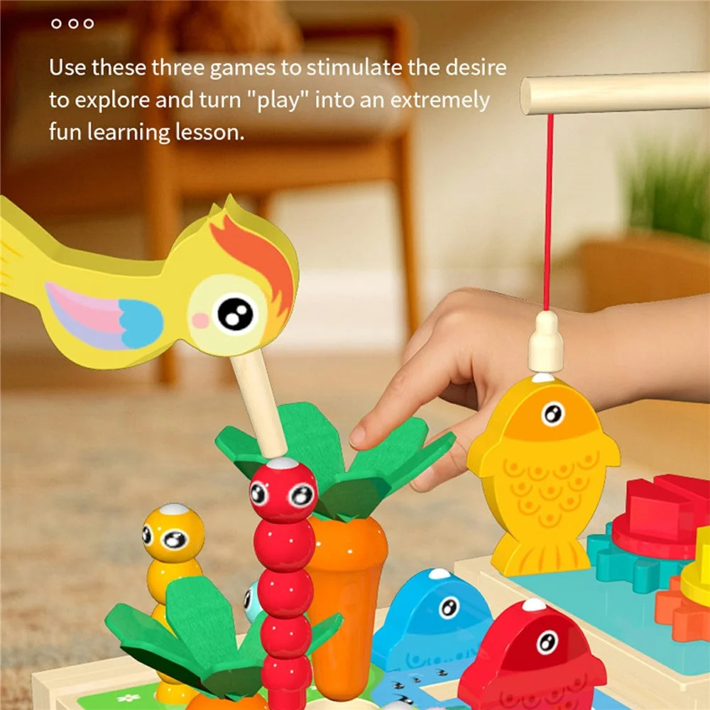 MWDH-2516 Multifunctional Wooden Farm Truck Shape Sorting Fishing Bead Maze Kids Early Educational Toy - Multi-color - 2