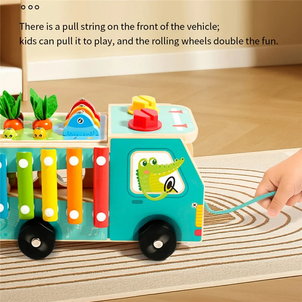 MWDH-2516 Multifunctional Wooden Farm Truck Shape Sorting Fishing Bead Maze Kids Early Educational Toy - Multi-color - 5