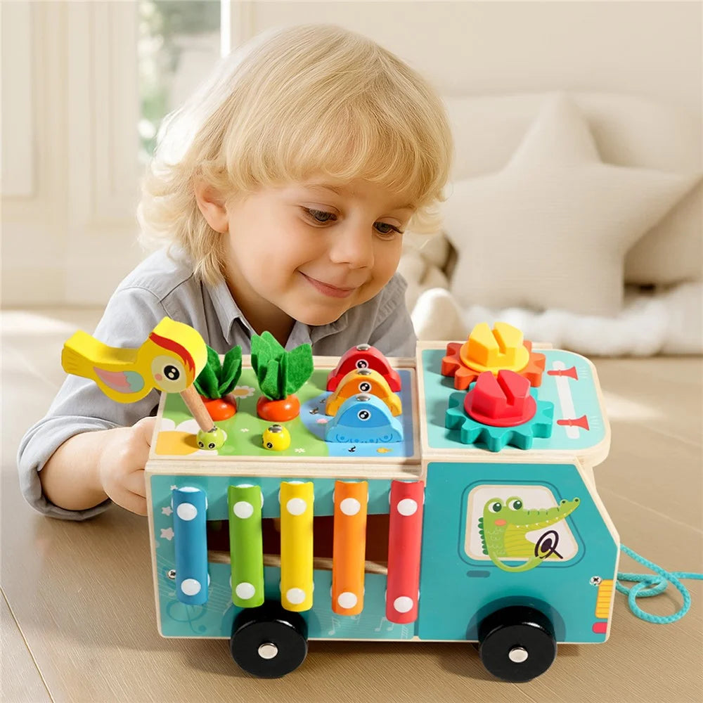 MWDH-2516 Multifunctional Wooden Farm Truck Shape Sorting Fishing Bead Maze Kids Early Educational Toy - Multi-color - 7