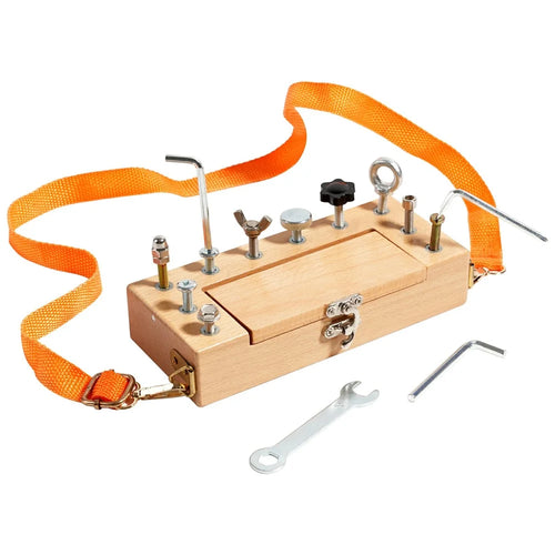 MWDH-2515 Screwdriver Board Toy Nut Key Wooden Box Educational Toy with Shoulder Strap - Burlywood - 1
