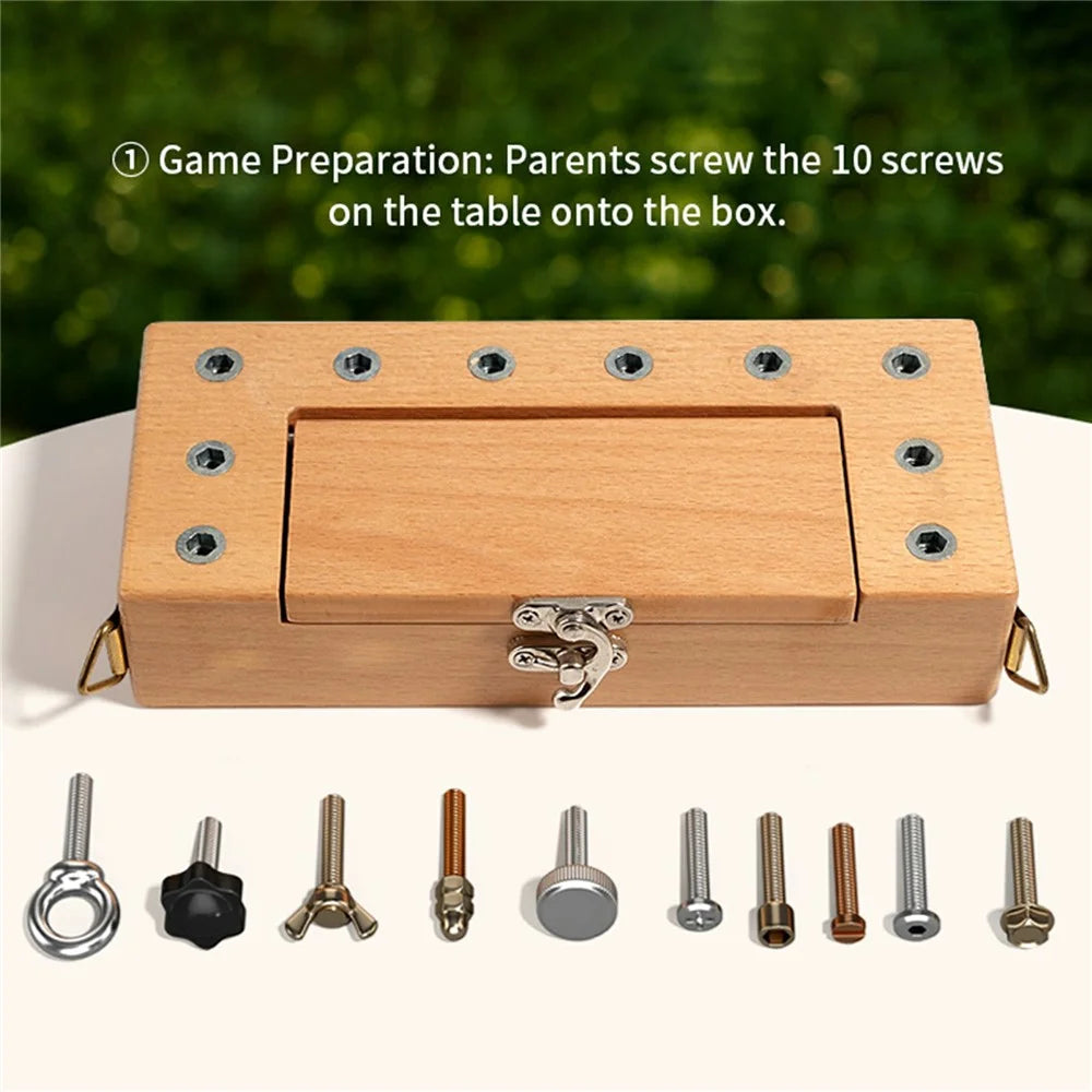 MWDH-2515 Screwdriver Board Toy Nut Key Wooden Box Educational Toy with Shoulder Strap - Burlywood - 2