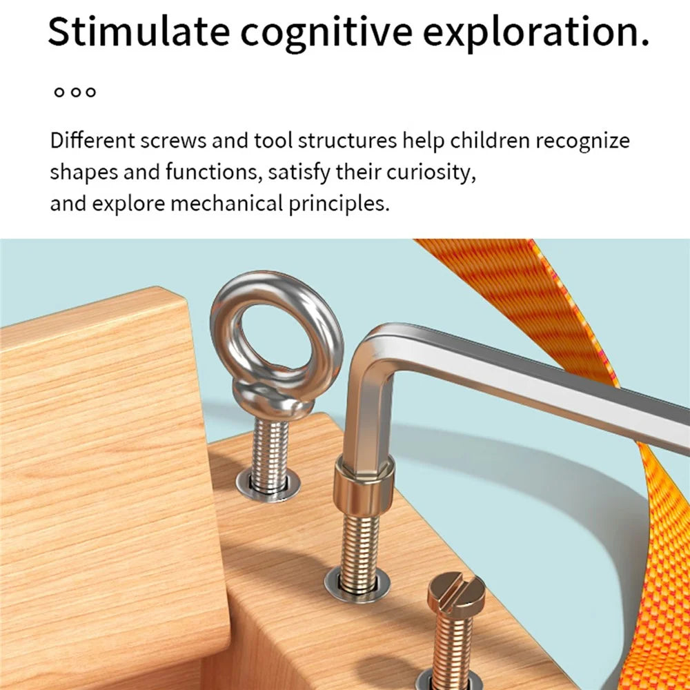 MWDH-2515 Screwdriver Board Toy Nut Key Wooden Box Educational Toy with Shoulder Strap - Burlywood - 6