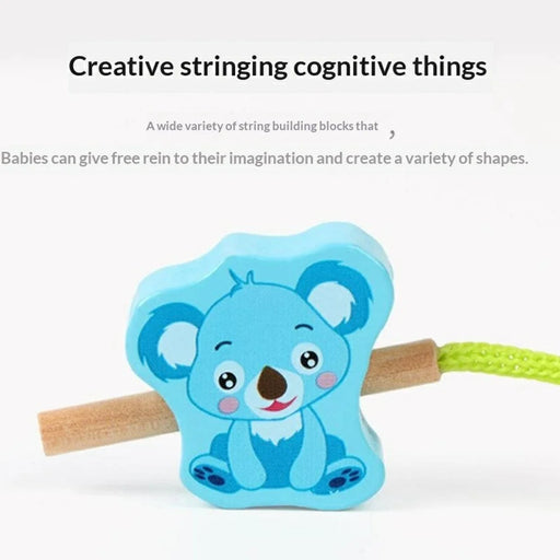 BWQ-027 65Pcs Wooden String Beads Toy Animal Fruit Vegetable Learning Threading Kids Educational Toy - Multi-color - 2