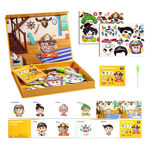 MWDH-2505 Magnetic Puzzles Stickers Character Transport Animal Dress Magnet Puzzles Kids Early Educational Toy - Face Change - 1