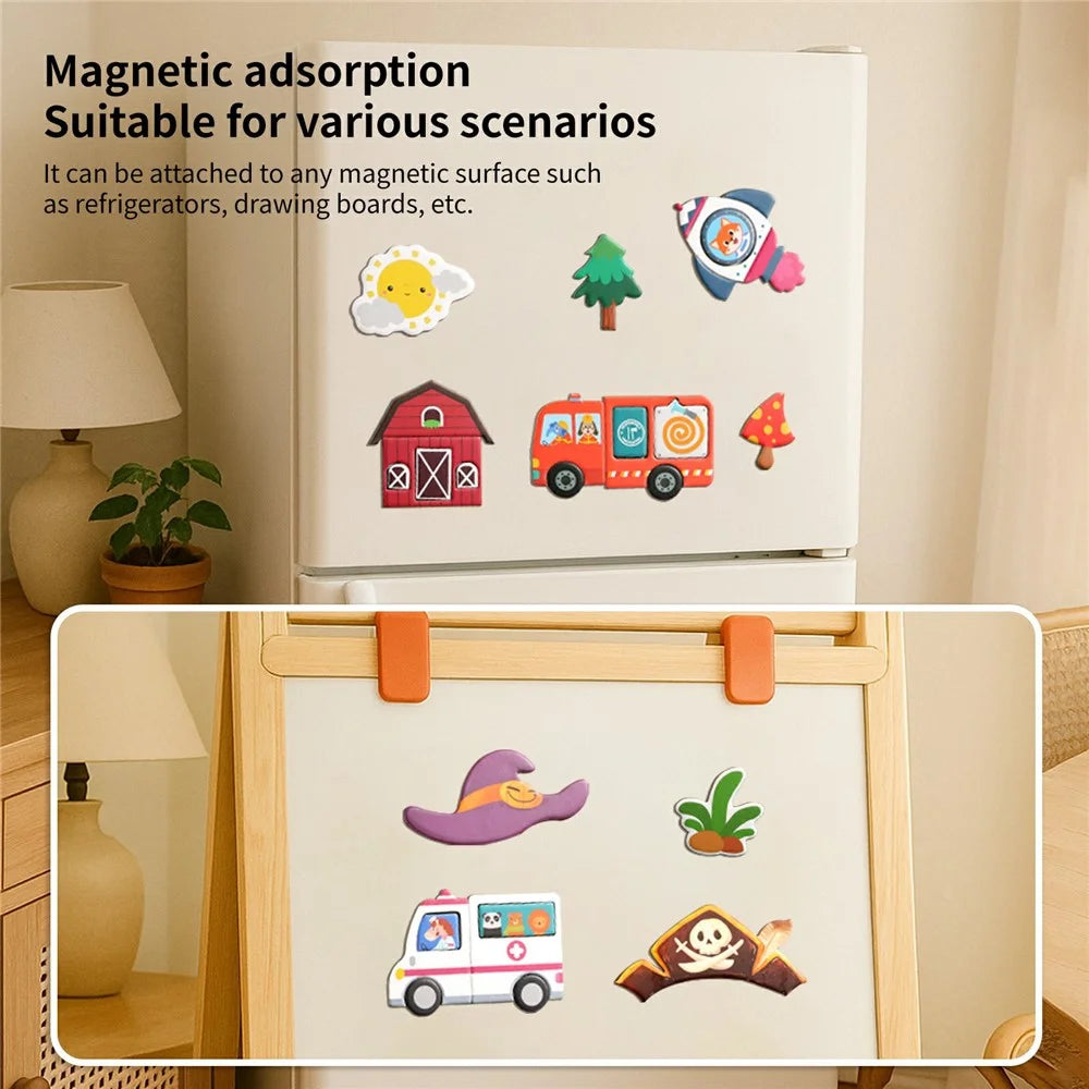 MWDH-2505 Magnetic Puzzles Stickers Character Transport Animal Dress Magnet Puzzles Kids Early Educational Toy - Face Change - 2