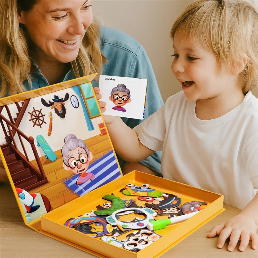 MWDH-2505 Magnetic Puzzles Stickers Character Transport Animal Dress Magnet Puzzles Kids Early Educational Toy - Face Change - 4