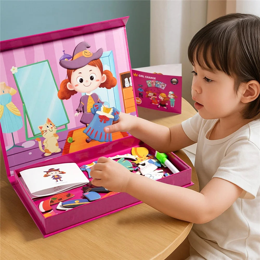 MWDH-2505 Magnetic Puzzles Stickers Character Transport Animal Dress Magnet Puzzles Kids Early Educational Toy - Face Change - 5