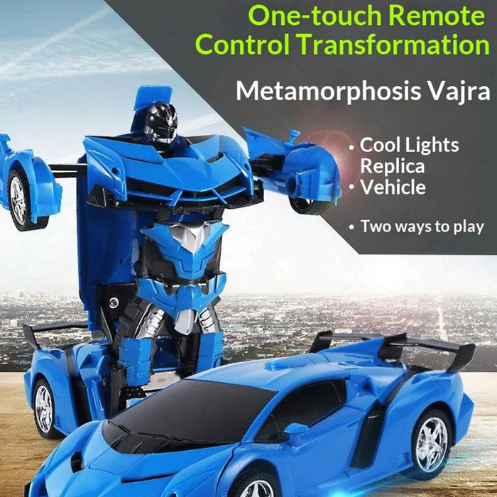 2 In 1 Transformation Robots Racing Car Toy RC Deformation Car Sports Vehicle Model Kids Gift - Blue - 2