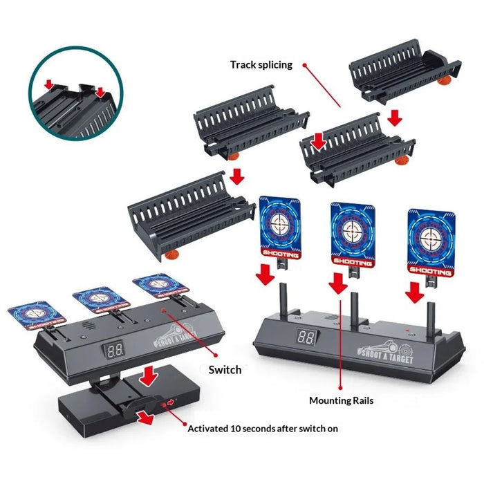 MH3541A Electronic Scoring Target Auto Return Moving Target Kids Practice Shooting Toy 3 Targets + Track System - Black - 3