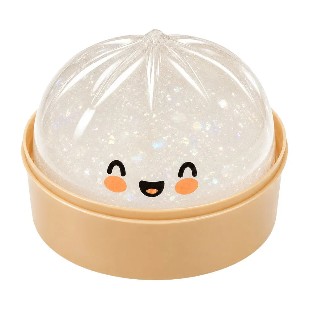 DOWMOO Transparent Pearl Color Glitter Steamed Bun Shape Squeeze Toy with Steamer Box Stress Relief Toy for Adult Kids - 1 Piece - 1