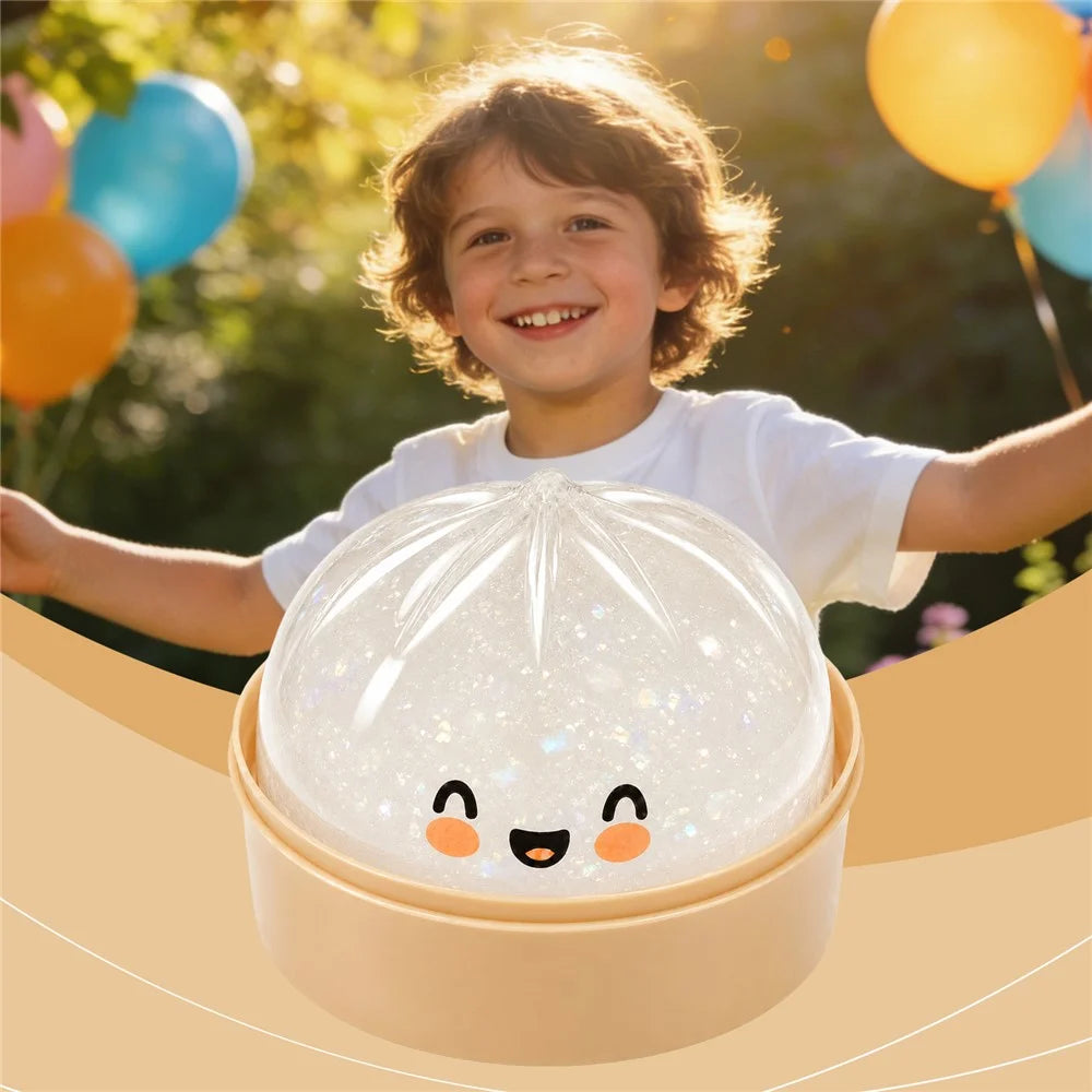 DOWMOO Transparent Pearl Color Glitter Steamed Bun Shape Squeeze Toy with Steamer Box Stress Relief Toy for Adult Kids - 1 Piece - 2