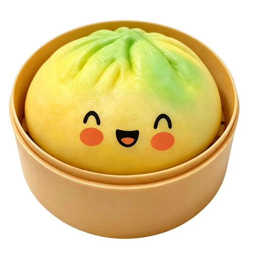 DOWMOO Gradient Green Steamed Bun Shape Squeeze Toy with Steamer Box Stress Relief Toy for Adult Kids - 1 Piece - 1