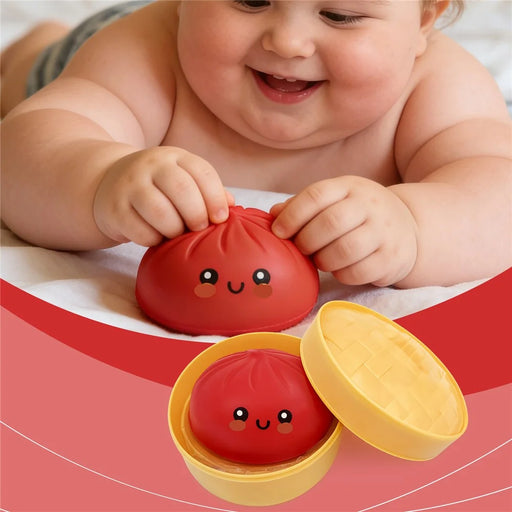 DOWMOO Red Steamed Bun Shape Squeeze Toy with Steamer Box Stress Relief Toy for Adult Kids - 1 Piece - 2