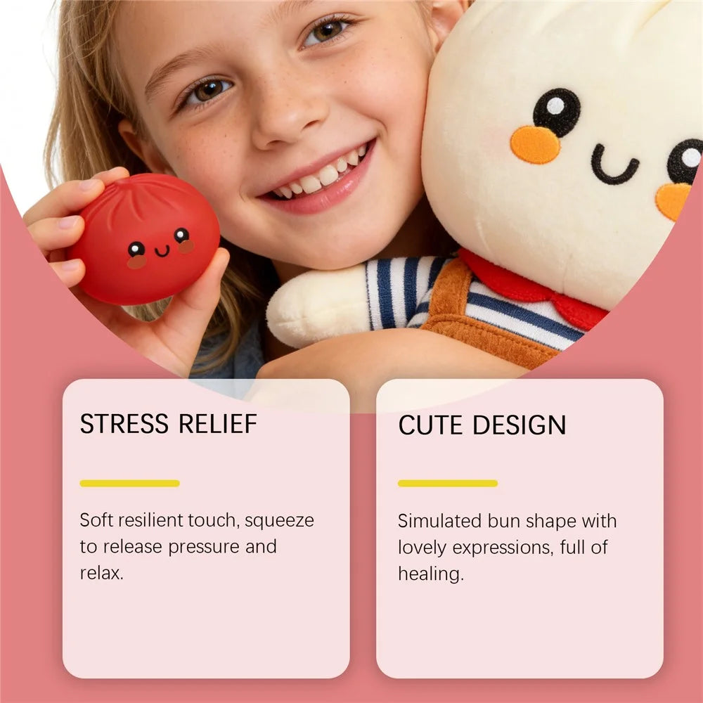 DOWMOO Red Steamed Bun Shape Squeeze Toy with Steamer Box Stress Relief Toy for Adult Kids - 1 Piece - 3