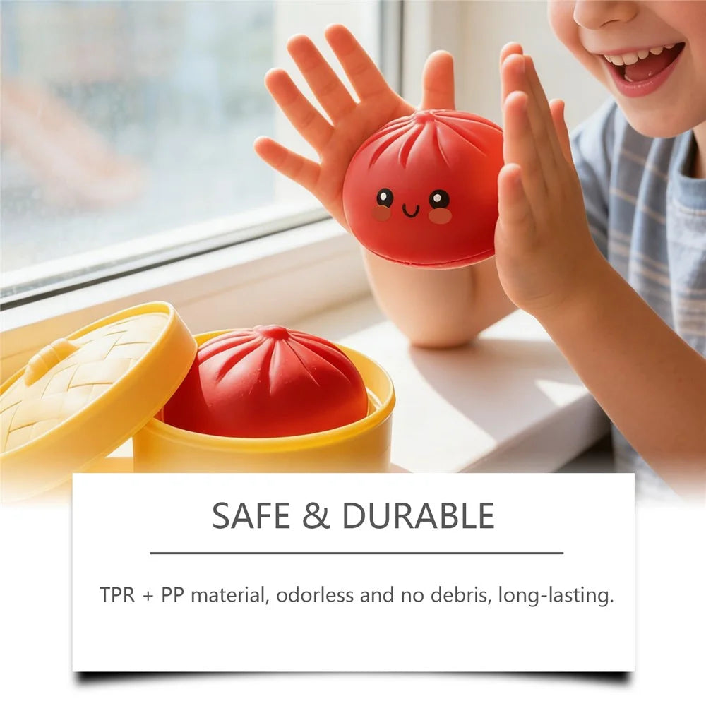 DOWMOO Red Steamed Bun Shape Squeeze Toy with Steamer Box Stress Relief Toy for Adult Kids - 1 Piece - 6