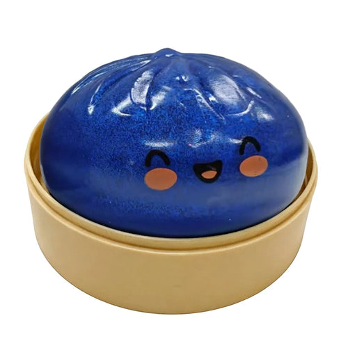 DOWMOO Blue Steamed Bun Shape Squeeze Toy with Steamer Box Stress Relief Toy for Adult Kids - 1 Piece - 1