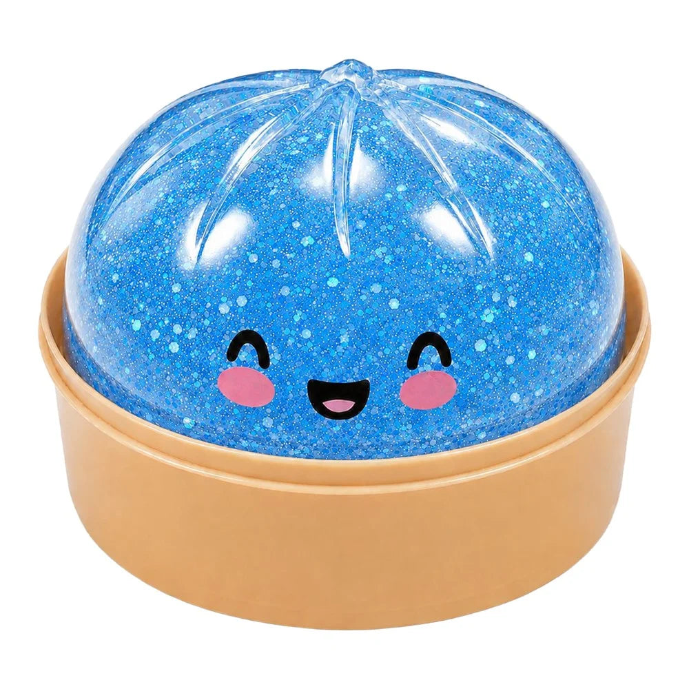 DOWMOO Blue Sequins Steamed Bun Shape Squeeze Toy with Steamer Box Stress Relief Toy for Adult Kids - 1 Piece - 1