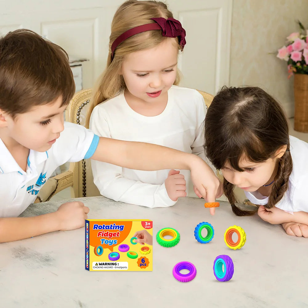 6Pcs Silicone Sensory Rings for Kids Textured Finger Spinner Rings Toy for Autism Calming Stress Relief - 3