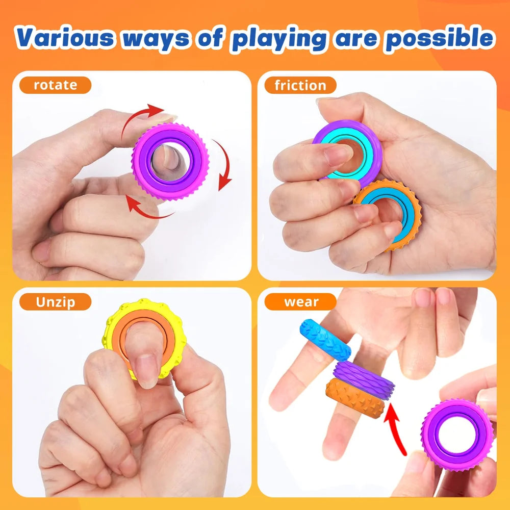 6Pcs Silicone Sensory Rings for Kids Textured Finger Spinner Rings Toy for Autism Calming Stress Relief - 5
