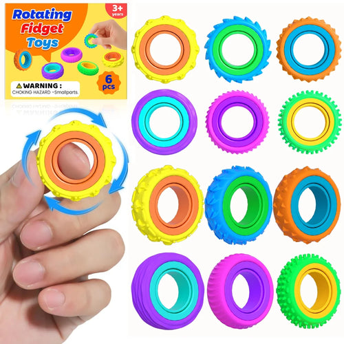 12Pcs Silicone Sensory Rings for Kids Stress Relief Rotating Finger Rings for Anxiety ADHD Focus - 12 Pieces - 1