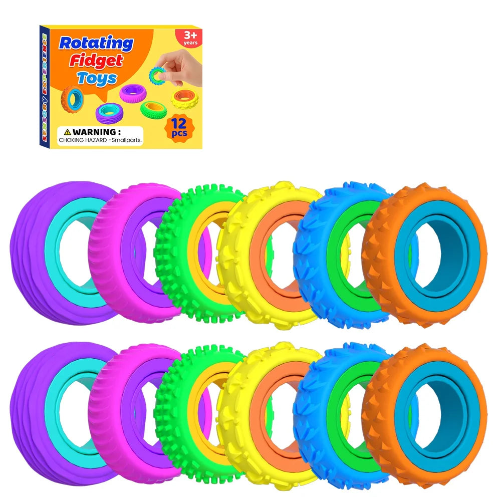 12Pcs Silicone Sensory Rings for Kids Stress Relief Rotating Finger Rings for Anxiety ADHD Focus - 12 Pieces - 2