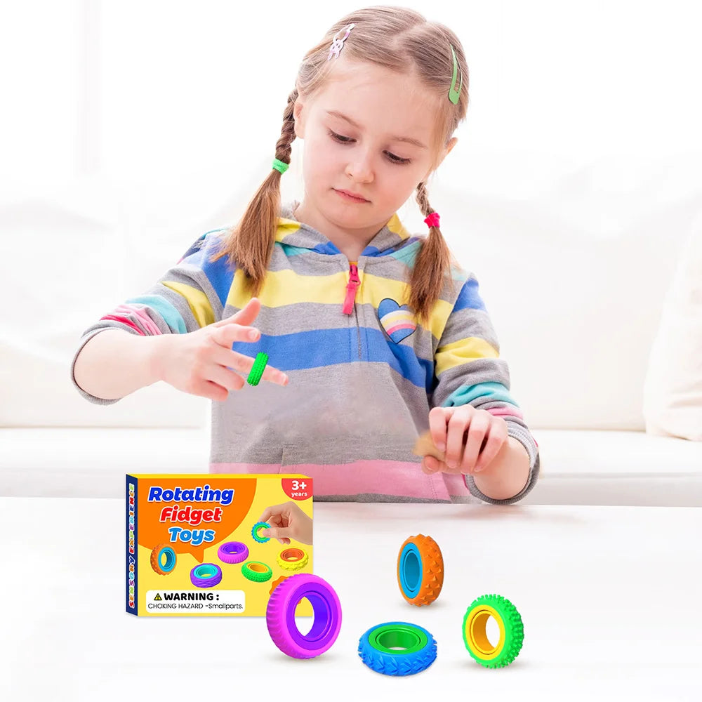 12Pcs Silicone Sensory Rings for Kids Stress Relief Rotating Finger Rings for Anxiety ADHD Focus - 12 Pieces - 3