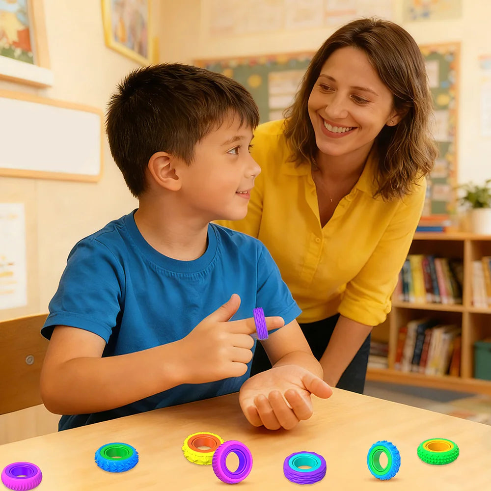 12Pcs Silicone Sensory Rings for Kids Stress Relief Rotating Finger Rings for Anxiety ADHD Focus - 12 Pieces - 5