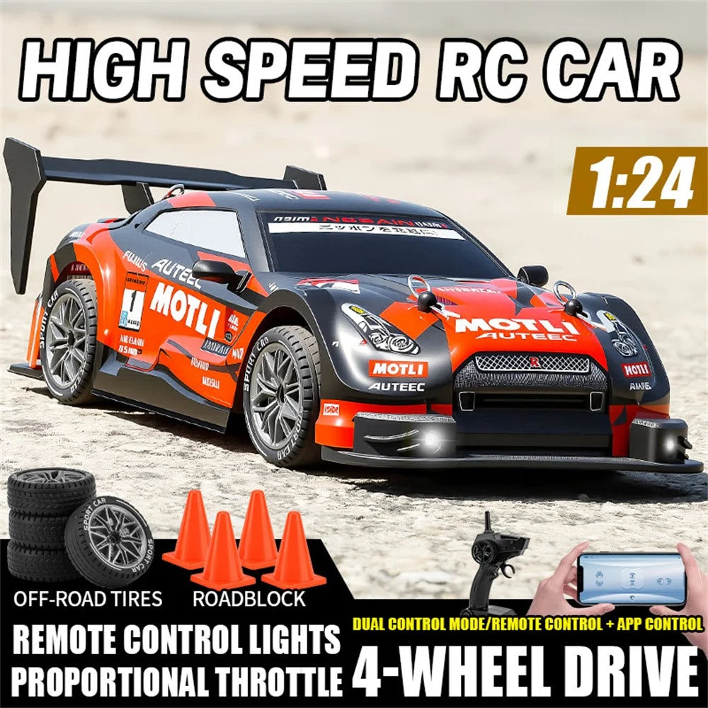 8821 1:24 4WD Drift Racing Car High Speed RC Car 2.4GHz Remote Control Vehicle for Kids Adults - Red - 2