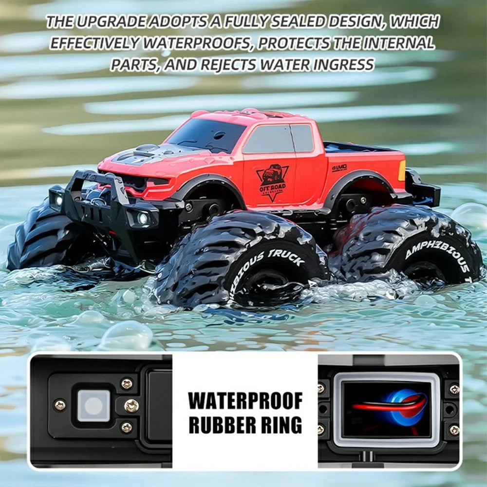 8860 1:16 Scale Amphibious RC Car 4WD Off-Road Vehicle 2.4GHz Remote Control Car Toy for Water Land - Red - 3
