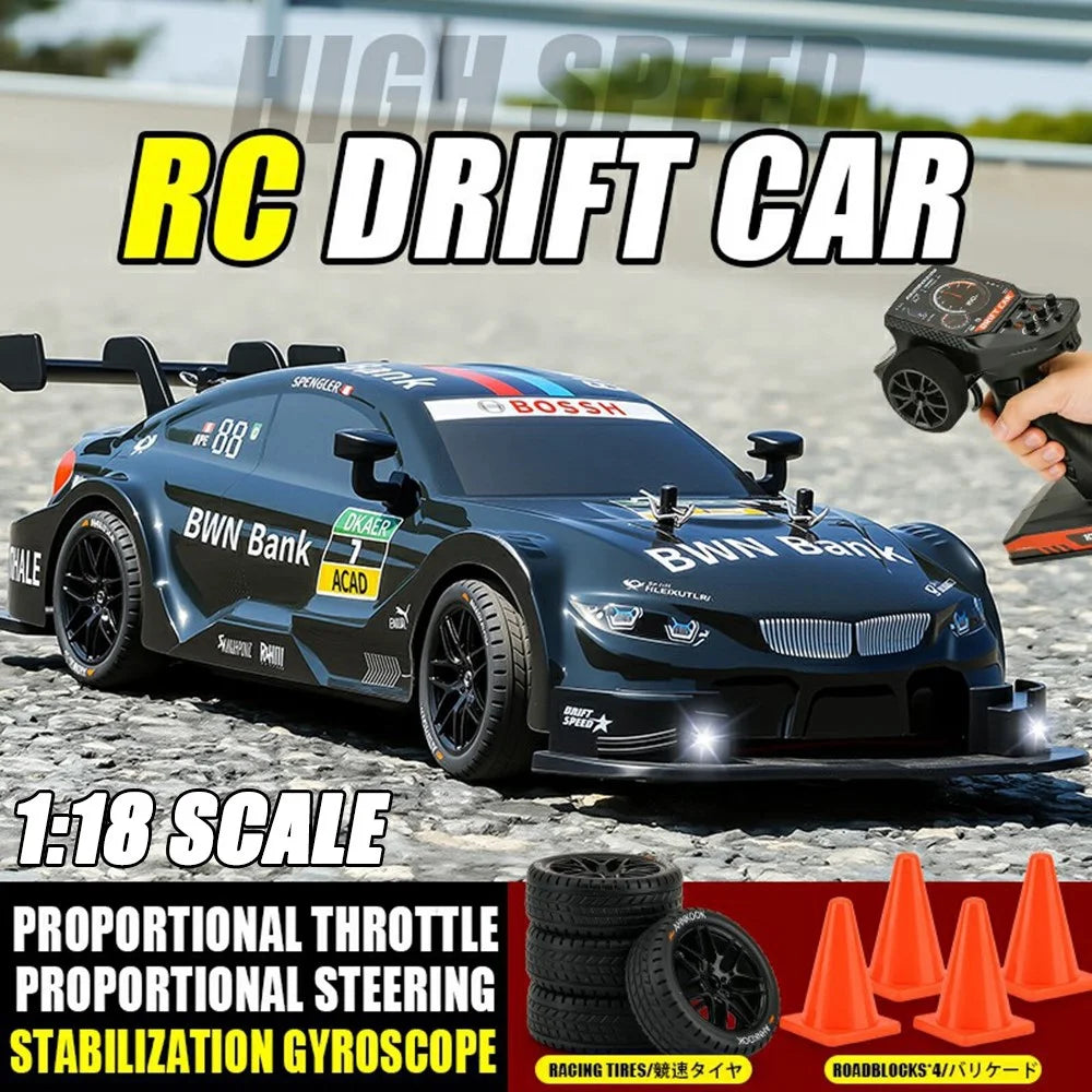 8812 1:18 Scale 4WD RC Drift Car 2.4GHz Remote Control ESP Gyroscope LED Lights All Terrain Racing Car - Black - 2