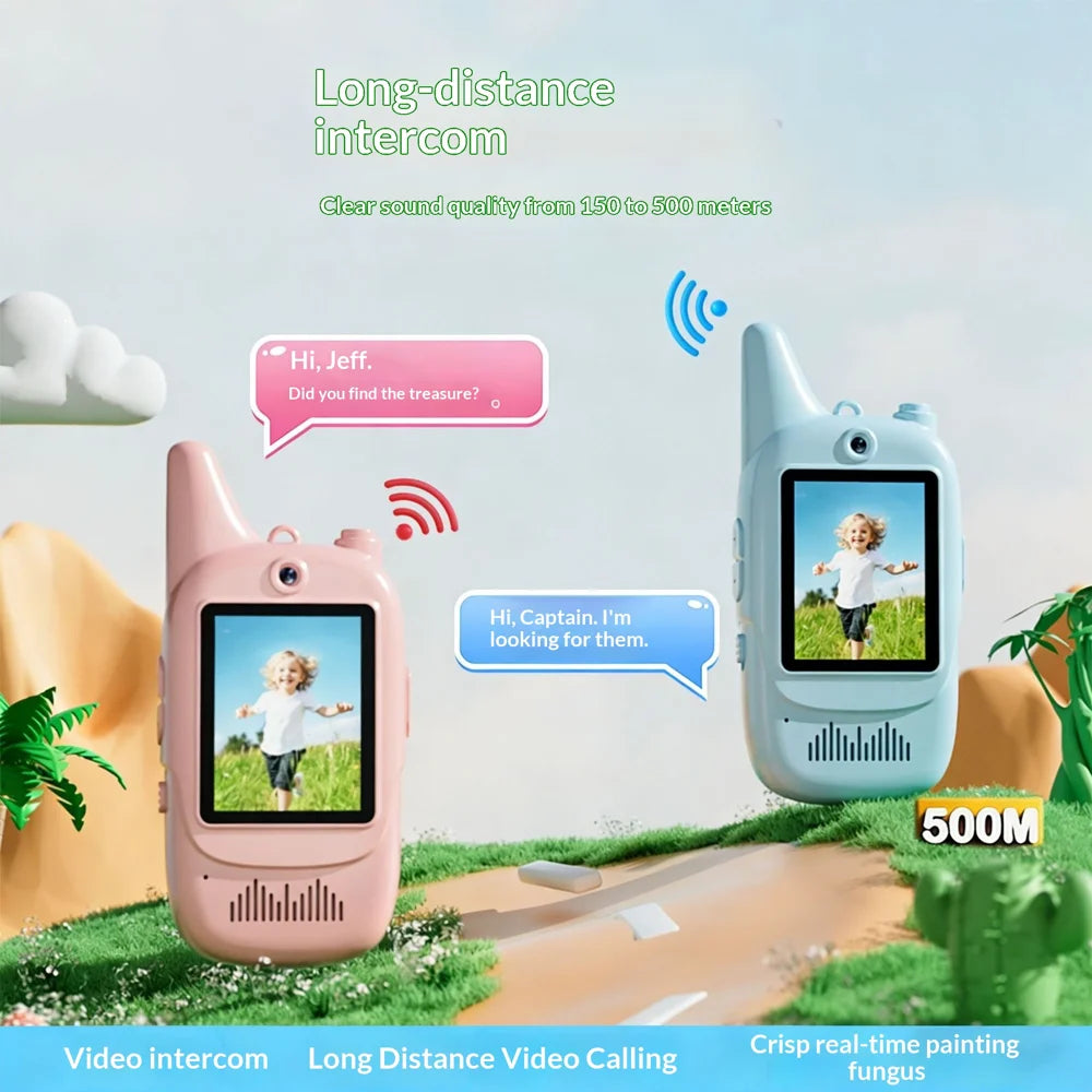 ED2 2Pcs / Set Kids Video Walkie Talkie with Camera Voice Changer Educational Toy for Boys Girls - Pink+Blue - 3