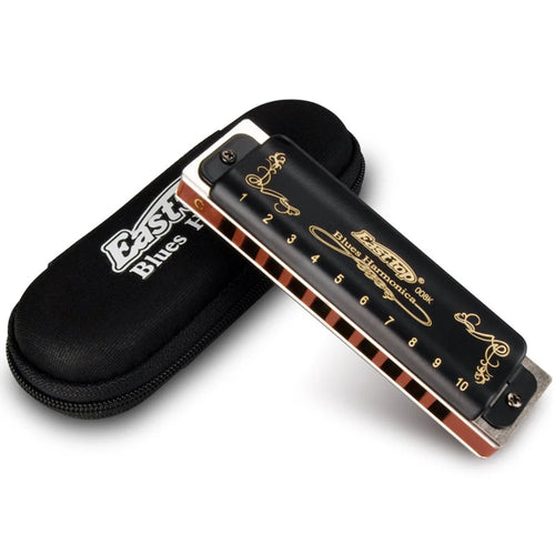 EASTTOP 008K 10 Hole Blues Harmonica Multi-Key Copper Cover Phosphor Bronze Reeds for Blues Country Jazz - A Key  /  Black - 1
