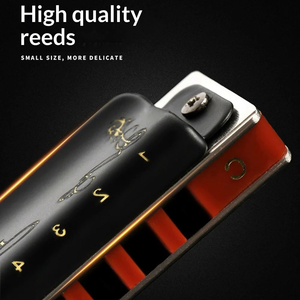 EASTTOP 008K 10 Hole Blues Harmonica Multi-Key Copper Cover Phosphor Bronze Reeds for Blues Country Jazz - A Key  /  Black - 6