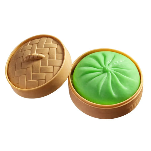 DOWMOO Steamed Bun Shape Squeeze Toy with Steamer Box Desk Decoration Stress Relief Toy for Adult Kids - Green - 1