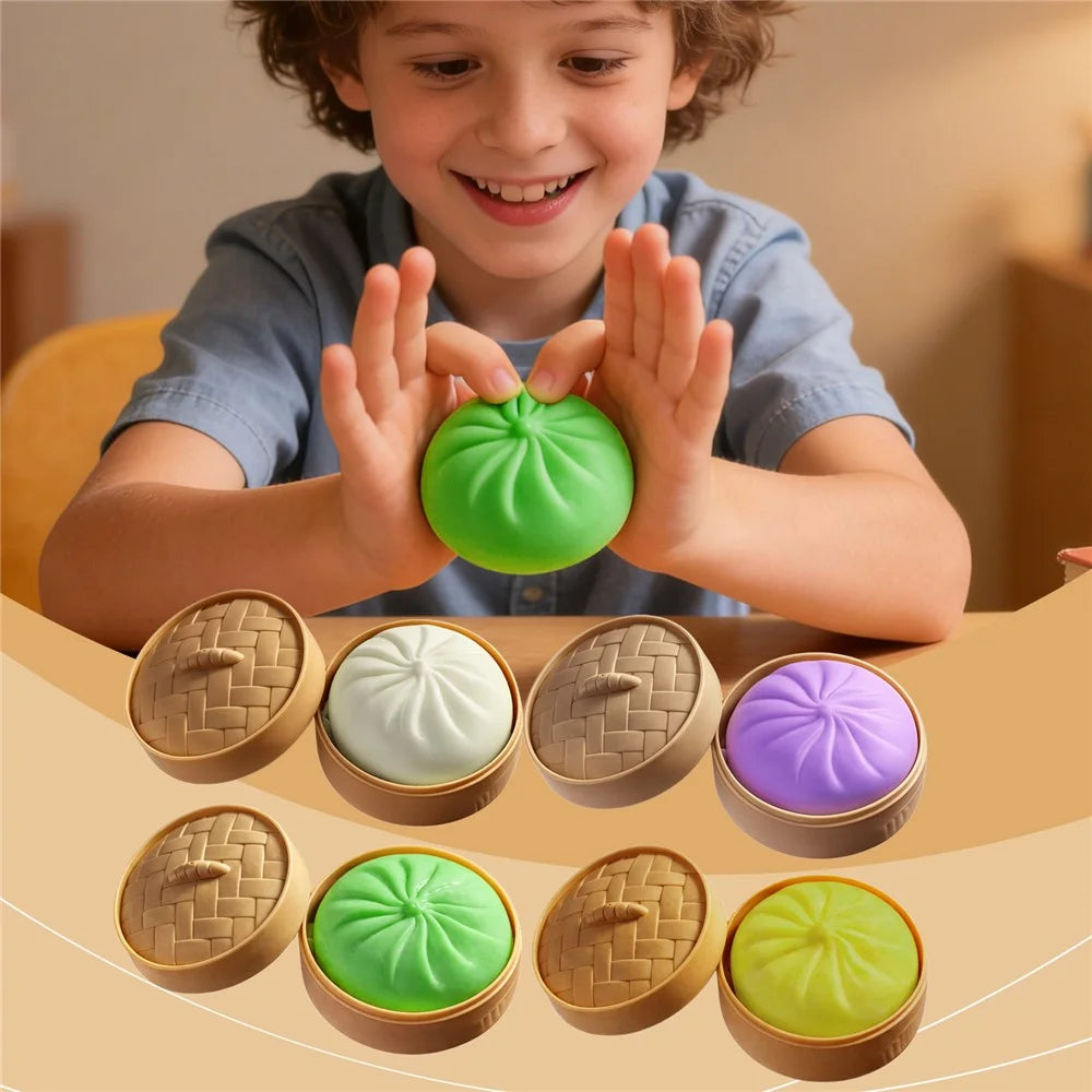 DOWMOO Steamed Bun Shape Squeeze Toy with Steamer Box Desk Decoration Stress Relief Toy for Adult Kids - Green - 2
