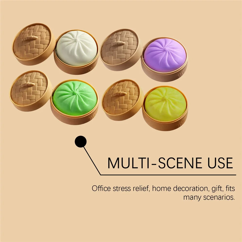 DOWMOO Steamed Bun Shape Squeeze Toy with Steamer Box Desk Decoration Stress Relief Toy for Adult Kids - Green - 6