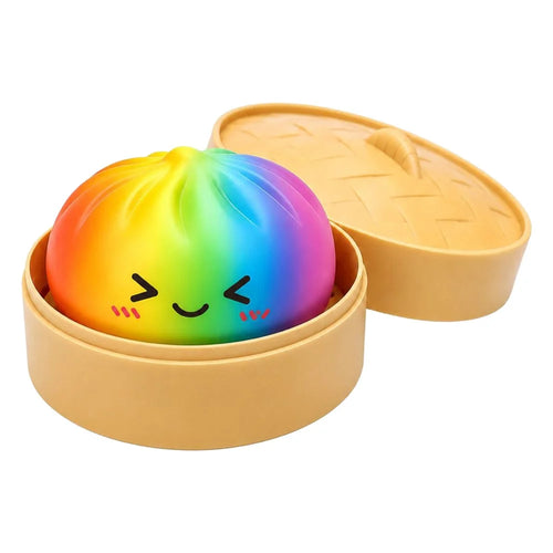 DOWMOO Rainbow Steamed Bun Shape Squeeze Toy with Steamer Box Stress Relief Toy for Adult Kids - 1 Piece - 1